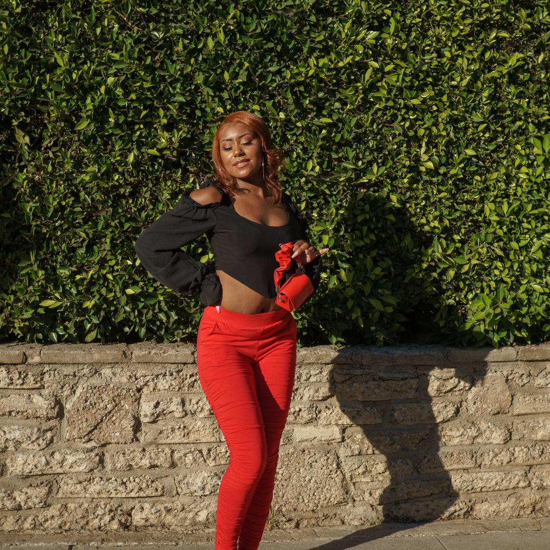 Printed Top And Pants Set-Red